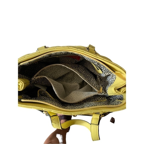 Catherine Malandrino Diamond Quilted Yellow Tote Ladies Handbag Vegan Leather - Picture 8 of 14